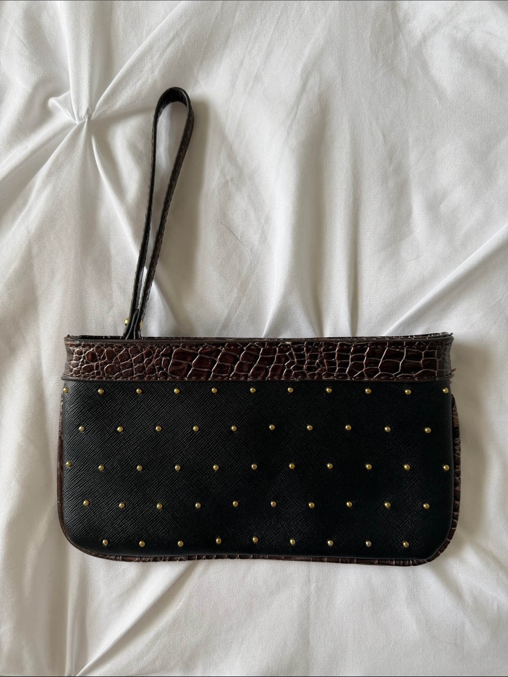 Anne Klein Black and Brown Studded Wristlet Clutch